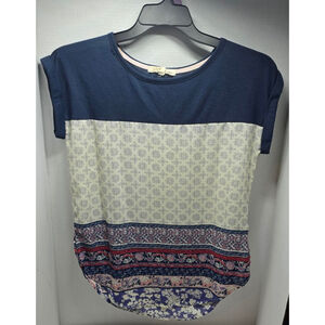 Juniors Rewind Short Sleeve Tee S Blue Beige Floral